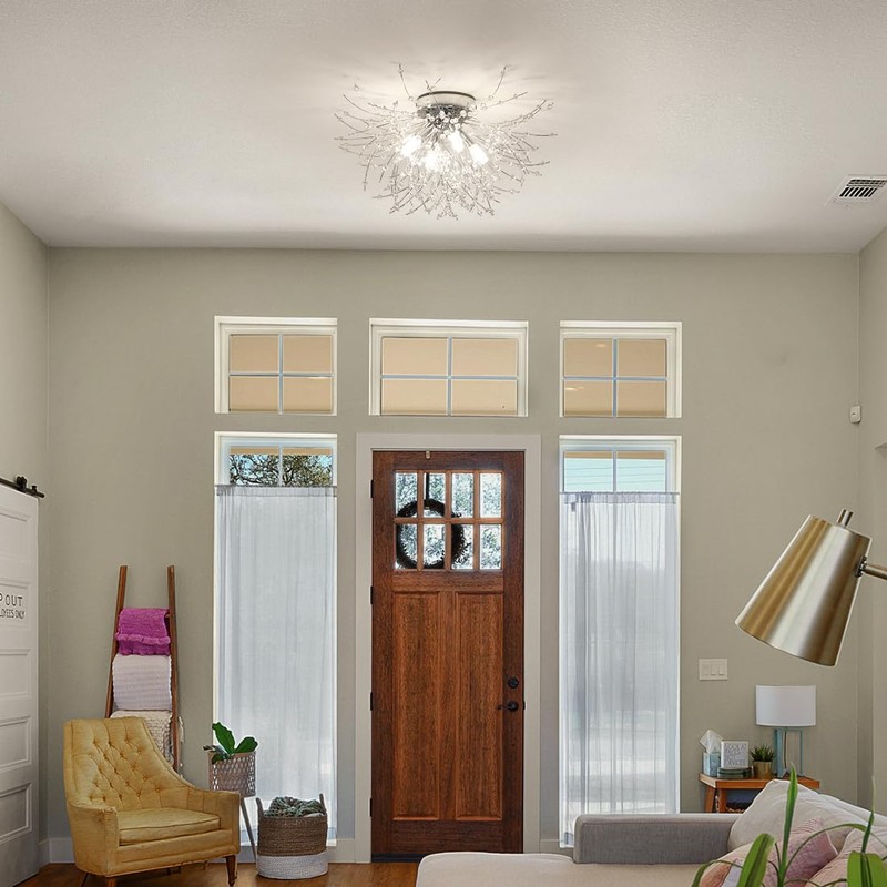 HMVPL Chrome Crystal 4-Light Mini Firework Ceiling Light Fixture, Modern