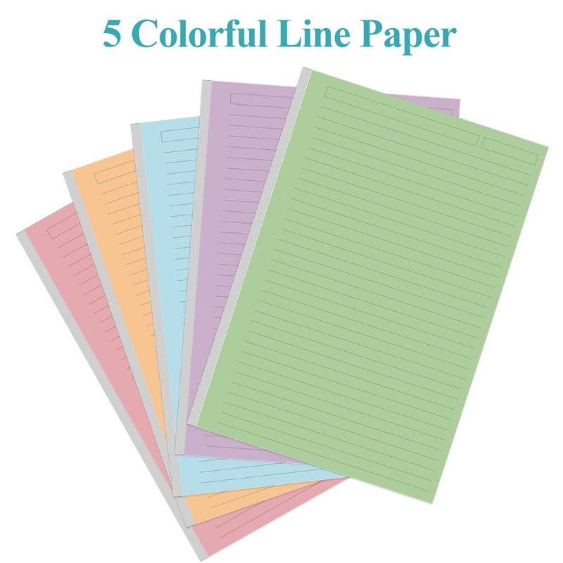 Unpunched Line Paper 5 Colorful - 100 Sheets/200 Pages Ruled