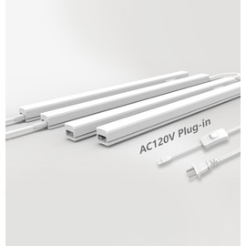 Leetdud Under Cabinet Lighting Plug in, 24 Inch 4 Pcs, Linkable AC120V 3CCT 3000K/4000K/5000K Ultra Slim, LED Under Cabinet Lights for Counter Light, Kitchen, Shelf, Sink, Workshop, Desk, White