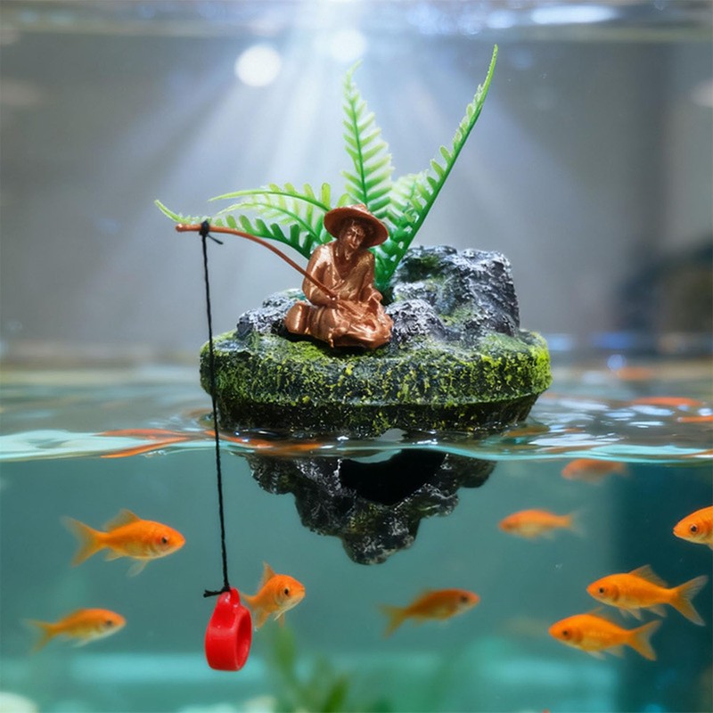 Aquarium Floating Island Decorations,Floating Fish Tank Decorations,Fisherman Aquarium Decor Island,for