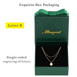 Minegreet Gold Initial Necklaces for Women,14K Gold Filled Hammered Gold Coin Necklaces for Women Initial Necklace Layered Initial Necklaces for Women Teen Girl Jewelry(B)