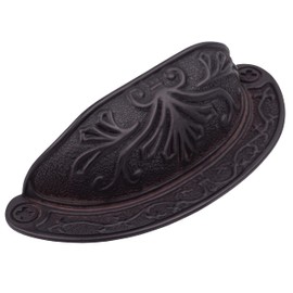 Oil Rubbed Bronze Baroque Scroll Work Cup Pull - Antique Cabinet, Vintage Cupboard, Old Desk Reproduction Hardware | DL-P2683-064OB (1)