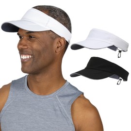 TrailHeads Men’s Sun Visor Hat for Running, Golf and Tennis - Recycled - White & Black