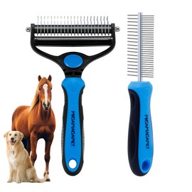 2-in-1 Shedding Brush and Detangling Comb Combo,Stripping Brush for Medium and Large Dogs, Dog and Cat Grooming Comb, 22 Stainless Steel Teeth Remove Tangled Hair, Pet Grooming Tools-large