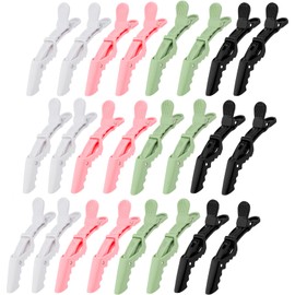 Ondder 24 Pack Alligator Hair Clips for Hair Styling, Coloring and Cutting - Salon Pro Sectioning Clips for Barbers, Women, Men, and Teens - Black, White, Pink, Green