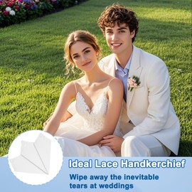 LHXziziz White Lace Handkerchiefs for Men Women, Ladies Mens Handkerchiefs Womens Hankies for Wedding Banquet Party Leisure (C:White)