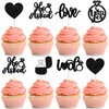 24 piezas de adornos para cupcakes con purpurina negra Love