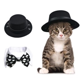 HACRAHO Dog Top Hat and Bow Tie, 2 PCS Pet Top Hat and Pet Bow Tie Collar Adjustable Formal Collar Costume Company Top Hat for Cats and Puppies, Black, S