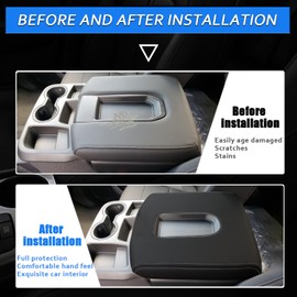 XYHGM Car Center Console Armrest Cover for Chevy Silverado & GMC Sierra 2019-2024 Leather Anti-Scratch Central Arm Rest Box Lid Seat Cover Protector Accessories(Jump Seat Bench Seat,White Stitches)