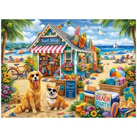 Puzzle 500 Pieces for Adults – Funny Beach Dog 500 Pieces Jigsaw Puzzle for Adults, Beach Surf Shop Scene Puzzles, Animal Coastal Puzzles for Seniors Teens, Relaxing & Challenging Gift, 20.5 x 15 in