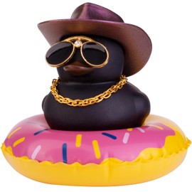 MuMyer Car Rubber Duck Black Duck Car Ornaments Unique Duck Car Dashboard Decorations with Mini Hat Sunglasses Necklace and Swimming Ring(D16)