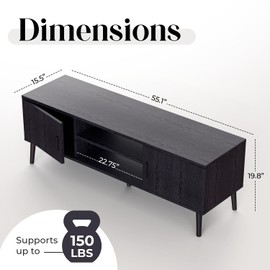 Lifetime Home Mid-Century Modern 55" TV Stand with 2 Side Doors Entertainment Center Console for Living Room Bedroom Office- Supports up to 65 Inch TV & 150 lbs Large Cabinet w/Shelves - Black