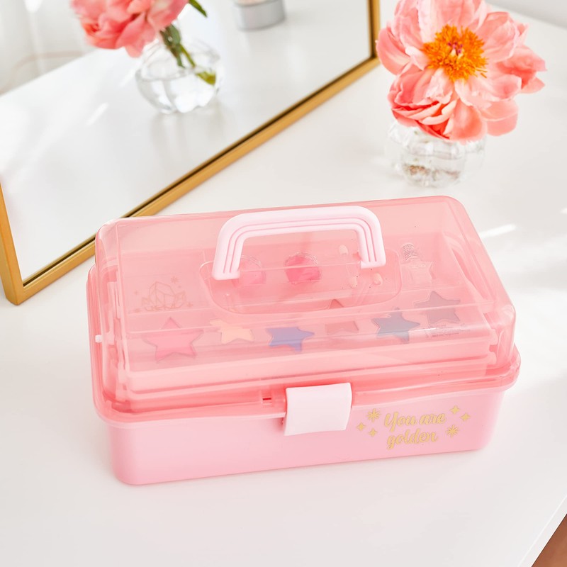 3C4G Pink and Gold Hard Case Makeup Storage Set -