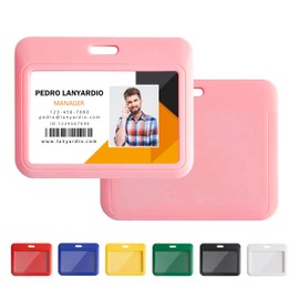 Lanyardio 1 Pack Sliding Horizontal ID Badge Holder Hard Pink Plastic Card Case Protector Pouch with Clear Window for Office School ID Credit Cards and Proximity Key Cards