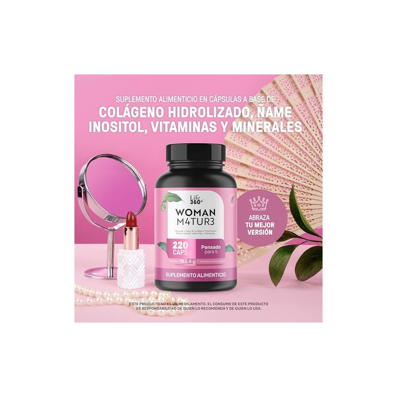 Life 360 Multivitamínico Colágeno Inositol Calcio Vitamina B12 220 Cápsulas