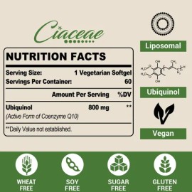 Ciaceae Coq10 Liposomal 800 Mg Ubiquinol 60 Cápsulas Veganas