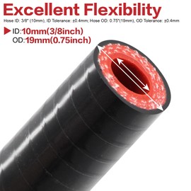 3-Ply ID 3/8" Silicone Coolant Hose,High-Performance Radiator Universal Straight Connector Reinforced Rubber Tube,Length 3.3Ft(1m) Wall Thickness 4.5mm with 10Pcs Clamps
