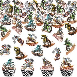 Blumomon 40 Stück Essbar Motorrad Cupcake Topper Dirt Bike Zeichen Tortenaufsatz Dirt Bike Kuchen Dekorationen Motorrad Thema Geburtstags party