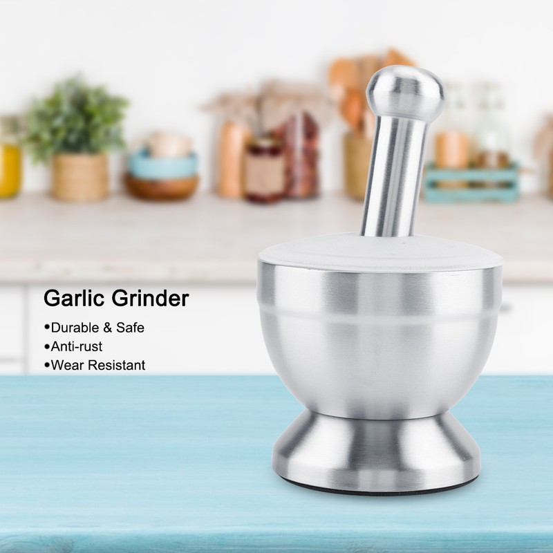 Stainless Steel Mortar Pestle Beans Garlic Spices Foodstuffs Grinder Kitchen
