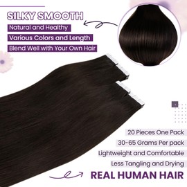 LaaVoo Real Hair Tape Brown Real Hair Extensions Tape Dark Brown Invisible Tape Extensions Real Hair Extensions Real Hair Extensions Tape Remy Hair Straight 50 g 20 Pieces #2 45 cm