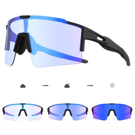 DUDUKING Cycling Glasses, Self-tinting Men Women, Sports Sunglasses, Sports Glasses, Photochromic for Road Bike, MTB, Baseball, Running, TR90 Frame, UV400 Protection (Blue)