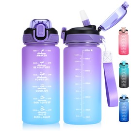 SUPPRUI Kids Water Bottle With Straw, 600ml Toddler Drinks for School, Leakproof BPA-Free Tritan Motivational Drink Bottles for Girls Boys (Purple Blue)