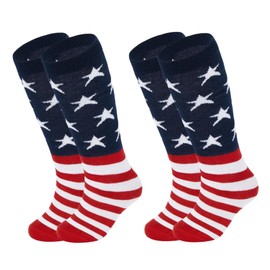Zando American Flag Socks for Kids Youth Independence Day Knee High Tube Cotton Design Girls Soccer Baseball Softball Socks 4-6 Years American Flag 2