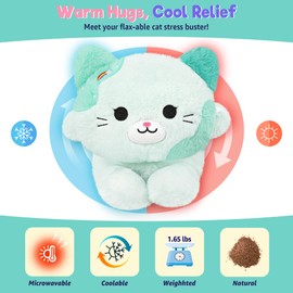 Onsoyours Original Heatable & Weighted Rainbow Cat Stuffed Animals, 15" Microwavable Kitten Plushie for Warmth & Stress Relief - Comfort Plush Toys for Kids and Adults