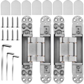 Onedaful 2 Kits 7 inch Stainless Steel Hidden Door Hinges Invisible Hinges for Door, 180 Degree Swing Concealed Hinges, 3 Way Adjustable & Heavy Duty for Secret Door (Load-Bearing Up to 170lbs)