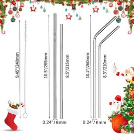 VEHHE Reusable Metal Straws,10Pcs 10.5" Stainless Steel Drinking Straws with Case and Cleaning Brush for 20/30 Oz for Yeti RTIC SIC Ozark Trail Tumblers (5 Straight|5 Bent|2 Brush)