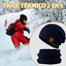 Gorro de Invierno para Hombre Mujer,Conjunto Gorros y Bufanda con Forro de Lana,Gorros de Punto Cálido para Nieve,Esquiar, Escalar