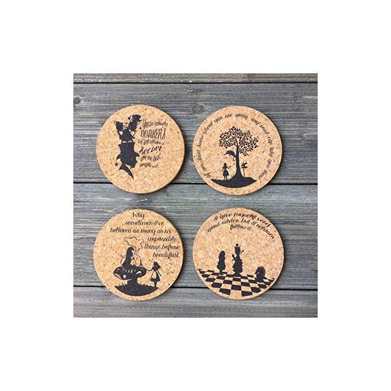 Alice in Wonderland Quotes Cork Coaster Set of 4