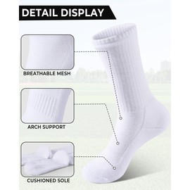 ZANZER Cotton Cushioned Casual Calf Crew Socks,Sports Hiking Athletic Long White Socks/Black Socks,Crew Casual Athletic Aesthetic, Cushioned,Cotton Crew for Sport Women Men