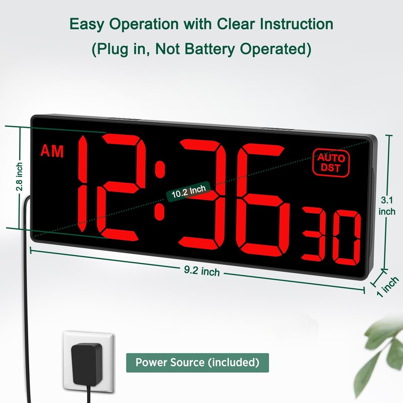 Soobest LED Digital Wall Clock, Large Digital Clock Bold Numbers