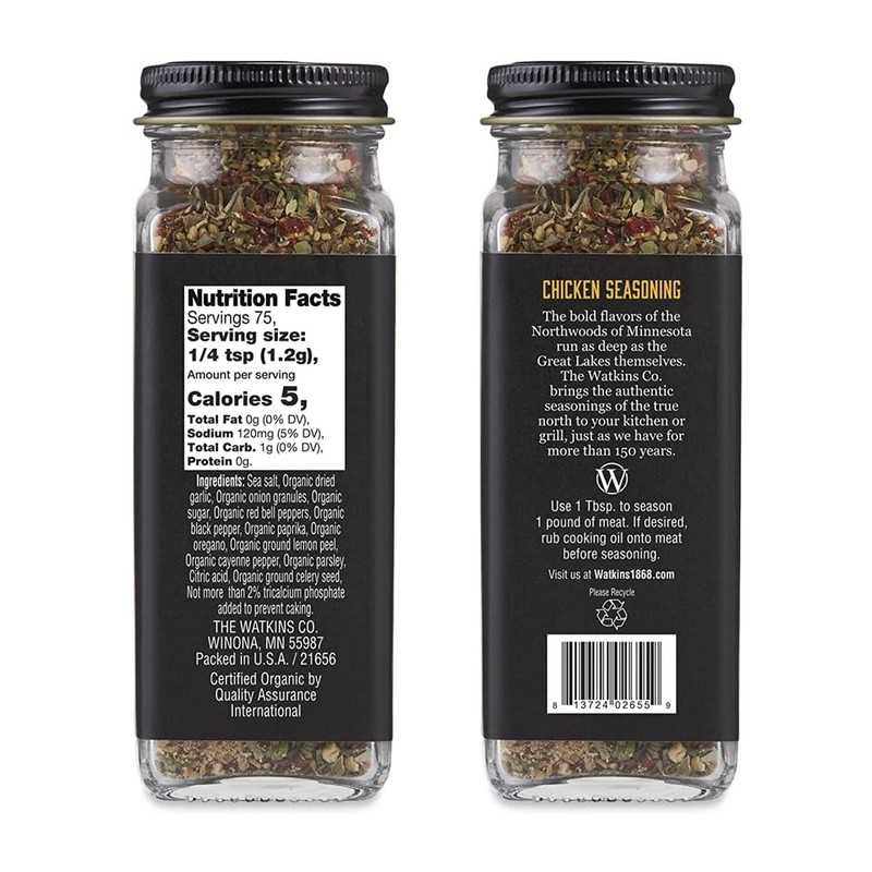 Watkins Organic Grilling Chicken Seasoning, Non-GMO, Kosher, 3.2 Oz, 1-Pack