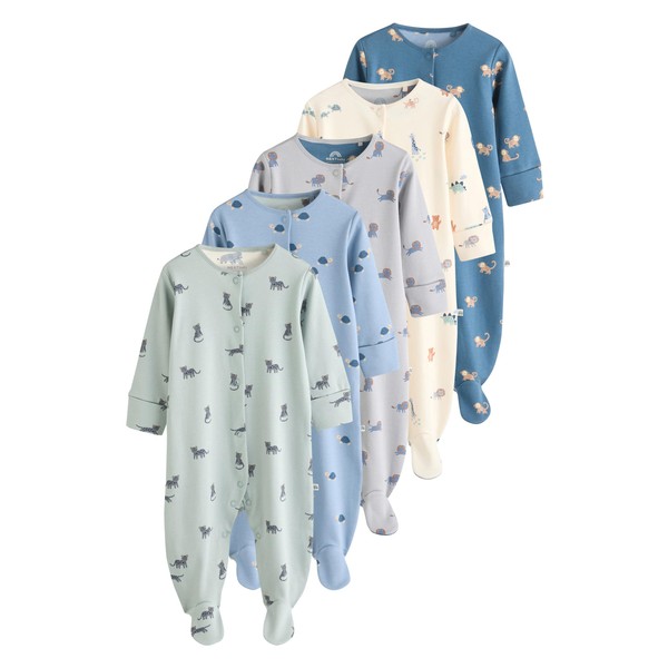 NEXT Patterned Baby Pyjamas Pack of 5, Teal-blue, 6-9 months