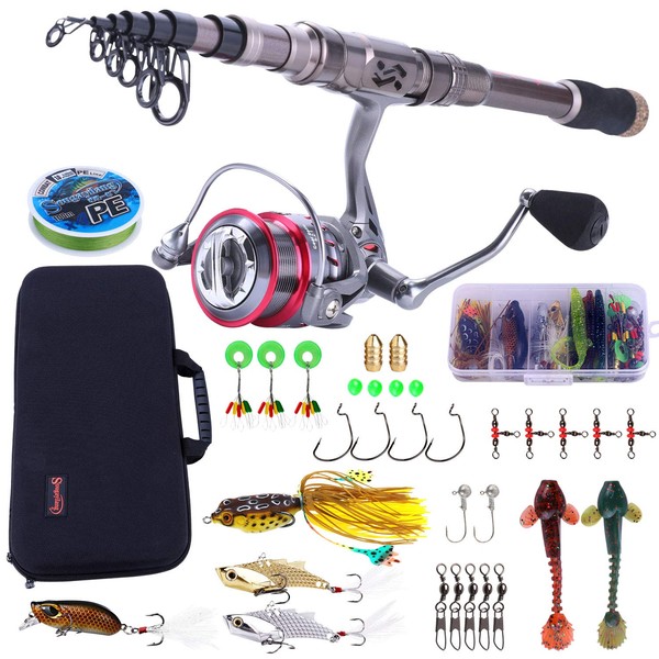 Sougayilang Fishing Rod and Reel Combos - Carbon Fiber Telescopic Fishing Pole - Spinning Reel 12 +1 BB with Carrying Case for Saltwater and Freshwater Fishing Gear Kit (Silver 8.78ft-4000)
