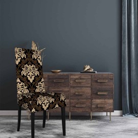 Numland 1 Pack Royal Damask Pattern Dining Room Chair Covers Luxury Spiral Curve Vortex Cross Leaf Frame Short Stretchable Polyester Removable Washable for home Restaurant Banquet