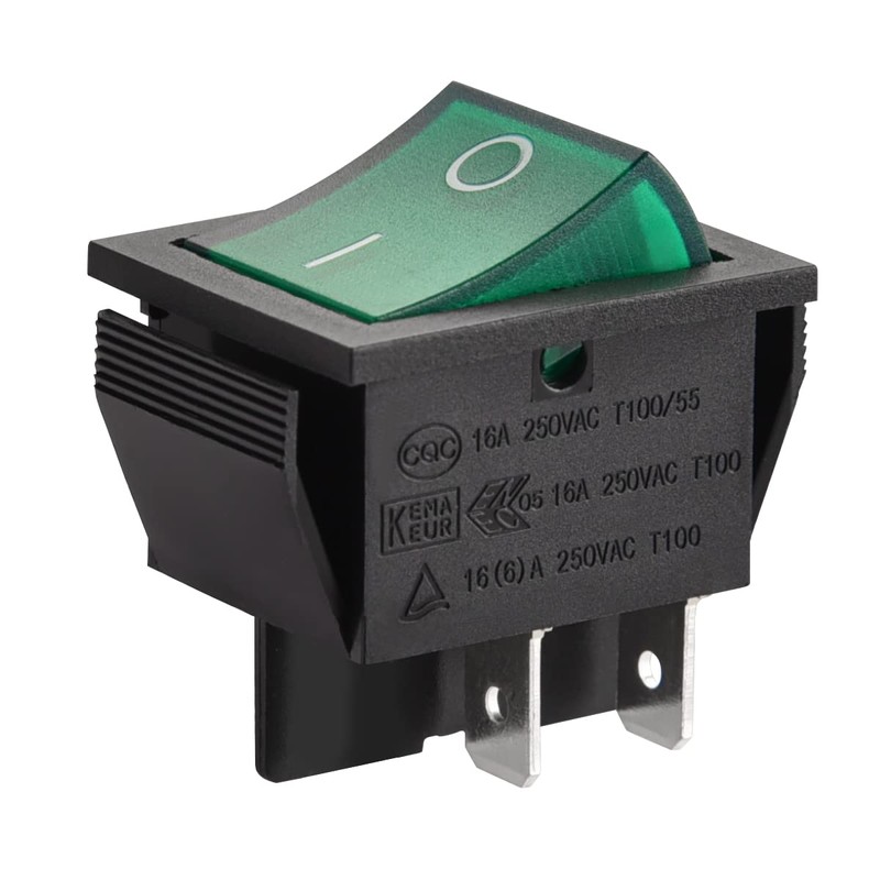 Heschen Rocker Switch ON-OFF DPST 4 Terminals Green Light 16A