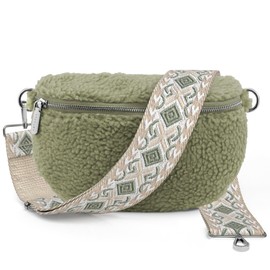 ARTVALL - Shoulder Bag Teddy Fabric Bag Handbag Plush Bag Bum Bag Teddy Fur Plush with Shoulder Strap Design Bag Strap Removable Adjustable Strap Crossbody Bag Women with Zip, Black (leopard brown |