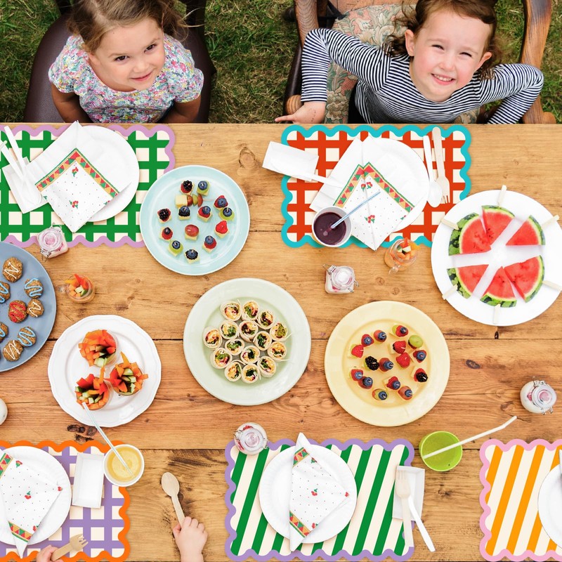 AnyDesign 60Pcs Stripe and Plaid Paper Placemats Disposable Table Mat