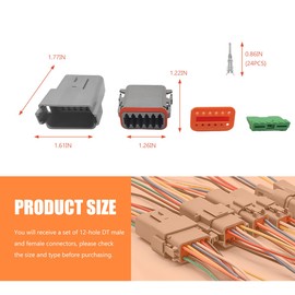 ZNDAW DT 12 Pin Connector Kit, 16 AWG Automotive Waterproof Electrical Plug 12 Way Male Female Socket, DT04-12P DT06-12S Connectors with Crimp Wire Terminals for Car Truck Motorcycle