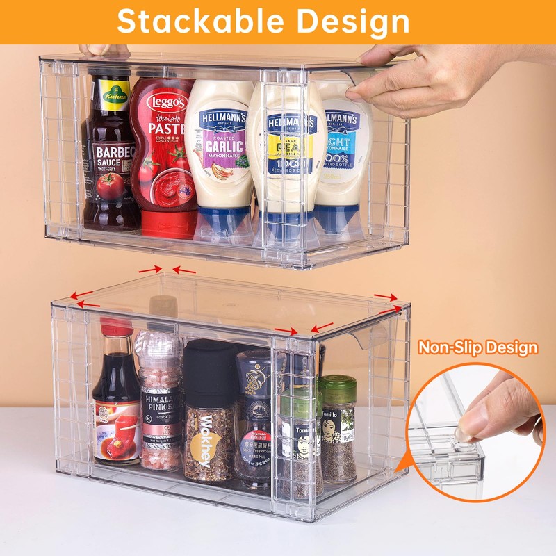 Zero Zoo 4Pack Large Stackable Kitchen Storage Drawers, Clear Foods