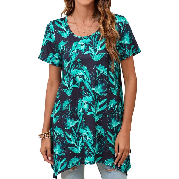 Enmain Tunic Tops for Women Short Sleeve Summer Blouse Pleated