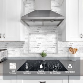 Yipscazo 5 Sheets Peel and Stick Stone Metal Tile Backsplash, Stick on Tiles for Backsplash Kitchen, Bathroom, Laundry Room, Camper, Fireplace (12'' X 12'', White Stone with Metal)