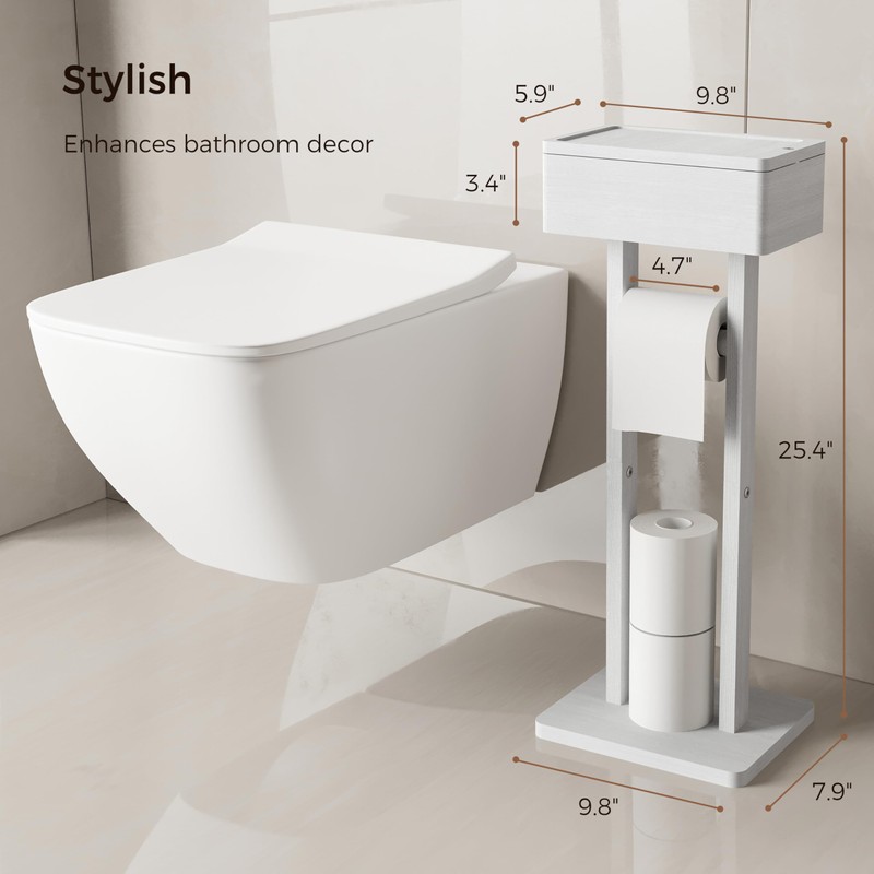 Wealone 4-in-1 White Toilet Paper Holder Stand with Storage Shelf