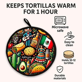 COOQUI Microwave-Safe Tortilla Warmer, 12 Inch, Black - Perfect For Corn Tortillas & Tortillas Flour, Easy To Use & Clean, Multipurpose Mexican Tortilla Warmer, Tortilleros Mexicanos