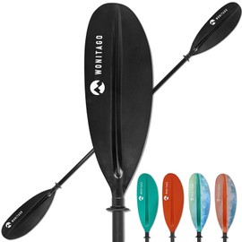 WONITAGO Kayak Paddles with Fiberglass Shaft and Reinforced PP Blade, Floating Adjustable Kayaking Oars, 3 Piece, 240-260 cm/94-102 Inches, Black