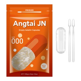 Angtai JN Empty Gelatin Capsules Size 000 Pill Gel Caps Pure Bovine Clear (100 Count) Gluten Free, Non-GMO, Halal Certified Filling Kit with 2 Spoons for DIY Your Own Supplements