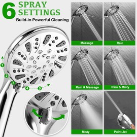 High Pressure Shower Head with Handheld - OHDAY® 6-Mode Powerful Showerhead with 70'' Stainless Steel Hose, Adjustable Bracket and Built-in Power Wash to Clean Tub Tile Pets Bathroom Corner
